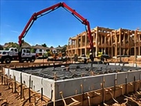 Foundation pour at a framed building